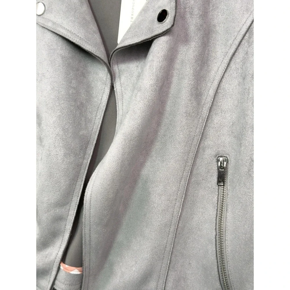 Anthropologie Womens‎ L Gray Faux Suede Moto Jacket Open Front NWT $150
